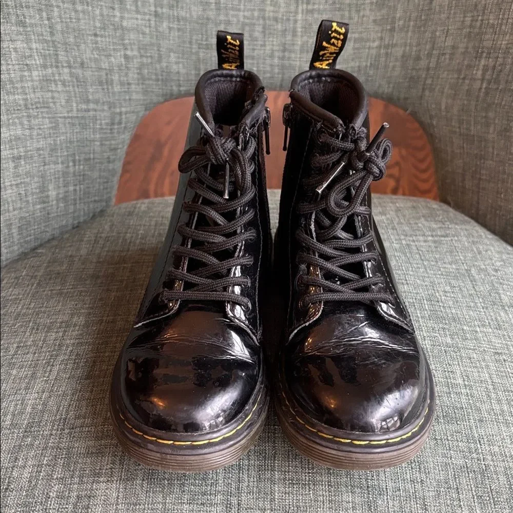 Dr. Martens Kids Black Patent Leather Lace-Up zip up combat Boots size 13 EUC!